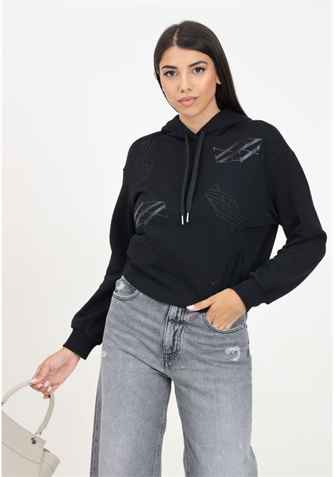 Black hoodie for women embellished with logo print and embroidery ARMANI EXCHANGE | 6DYM81YJFZZ42AQ